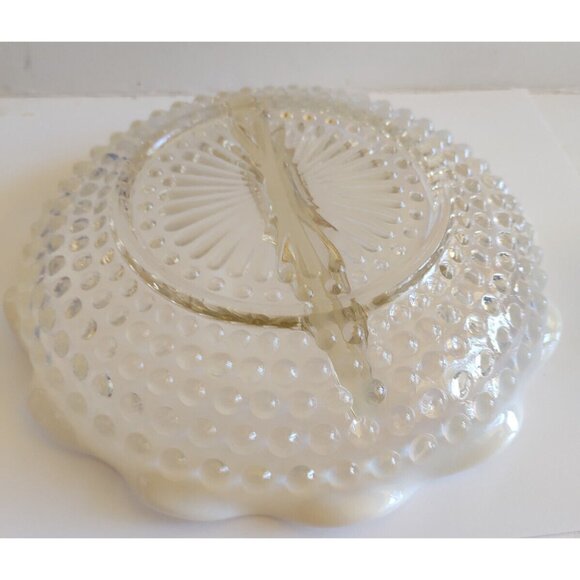Vintage Fenton Glass Divided Hobnail Serving Dish scalloped frosted edges 7 3/4" - Picture 7 of 11